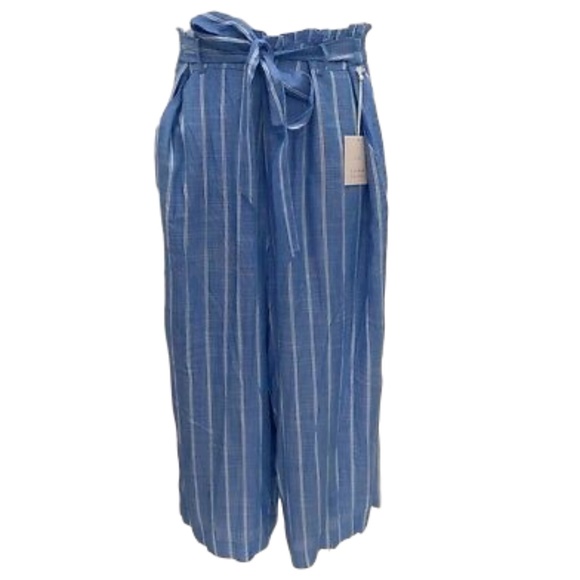 LC LAUREN CONRAD Plus Pants Capri Wide Leg Crop Blue Stripe Size XXL - Picture 4 of 8